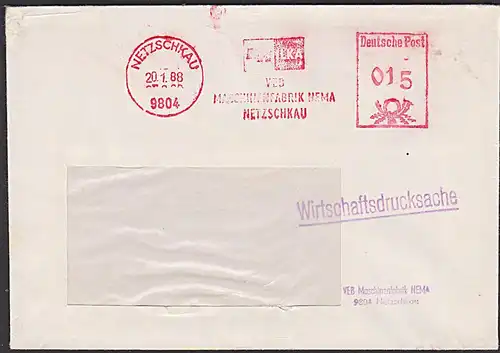 NETZSCHKAU VEB Maschinenfabrik NEMA Wirtschaftsdrucksache 20.1.88  AFS =015=