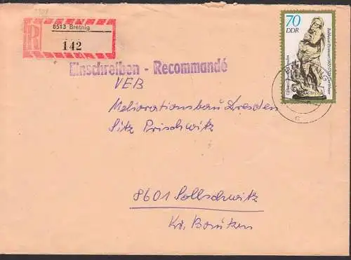 Bretnig R-Bf mit 70 Pfg. Grünes Gewölbe Dresden 2908