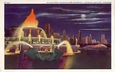 Illinois Chicago Buckingham Fountain Skiyline Night Scene *ca.  1930