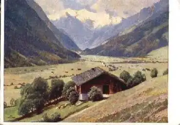 Stubaital bei Neustift Künstlerkarte Yos *ca. 1940