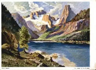 Frühling am Gosausee Künstlerkarte Hans Saum * ca. 1940