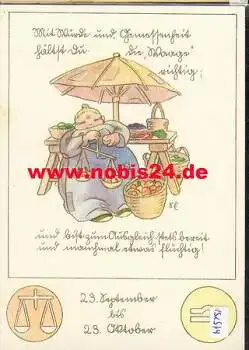 Sternzeichen, Waage mit Eigenschaften, Nr. 860/10 *ca. 1950