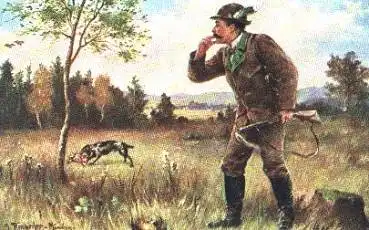 Jäger mit Hund Künstlerkarte Ringeilen o ca. 1930