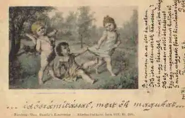Engel Amor mit Kinderpaar Künstlerkarte  o 1.3.1901
