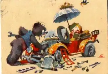 Teddy Auto Humorkarte *ca. 1940