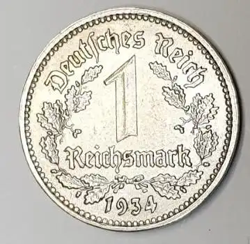 1934 E 1 Reichsmark Stempelglanz Jäger 354