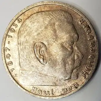 Jäger 0360 - 5 Reichsmark 1936 E vz-stgl Hindenburg Silbermünze