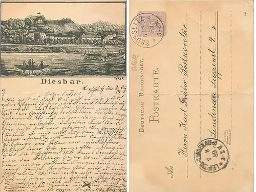 01612 Diesbar Vorläuferkarte Privatganzsache extrem selten! o 6.8.1889