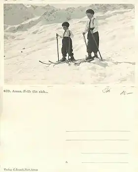 Arosa Kinder mit Ski Echtfotokarte *ca. 1930