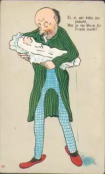 Vater mit Baby Humorkarte * ca. 1900