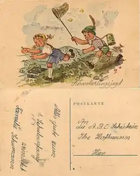Schmetterlingsjagd Künstlerkarte *ca. 1940