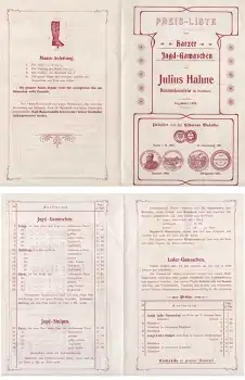 Harzer Jagd Gamaschen Julius Hahne Benneckenstein Preisliste um 1900