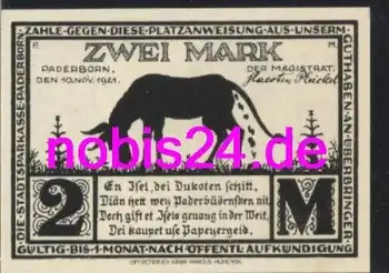 Paderborn Notgeld 2 Mark 1921