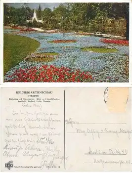 Dresden Reichsgartenschau 1936 Offizielle Karte Nr.13 Eichwiese mit Blumenplan