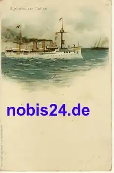 SMS Kreuzer "Gefion" Kaiserlich deutsche Marine Litho ca.1910