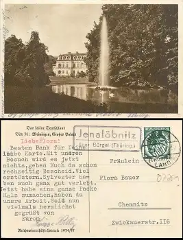 07751 Jenalöbnitz über Bürgel (Thüring.) Landpoststempel auf AK Meiningen o 7.1.1935