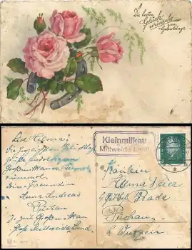09306 Kleinmilkau Mittweida Land Landpoststempel auf Blumenkarte o 4.11.1930