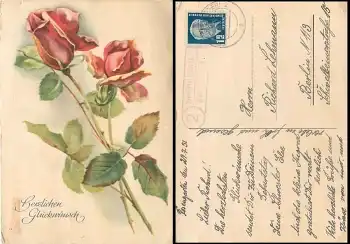 Rosengarten Frankfurt Oder 2 Landpoststempel auf Rosenkarte o 29.7.1951