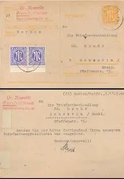 AM Post Ganzsache 6 Pfennig o Aurich 13.5.1946 nach Schwerin