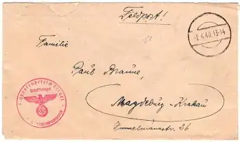 Flughafenbereich Erfurt Flugnachrichtenkompanie Feldpost 2.WK stummer Stempel 2.4.1940