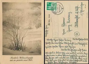 37154 Denkershausen über Nordhorn 20 Landpoststempel auf AK o 21.12.1948