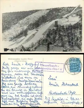 98724 Lauscha Skischanze Landpoststempel Meuselbach-Schwarzmühle o 6.5.1959