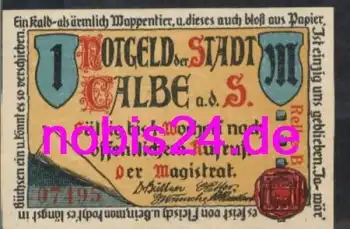 39240 Calbe Notgeld 1 Mark um 1917