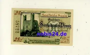 07318 Saalfeld Notgeld 25 Pfennige 1921