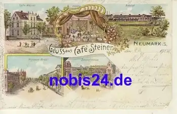 08496 Neumark Litho Cafe Bahnhof o 1902 Bahnpoststempel Leipzig - Hof Zug 111