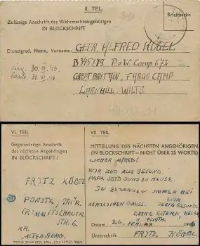 Kriegsgefangenenpost nach Larkhill Great Britain B345779 PoW CAmp 672 o 1946 von Altenburg