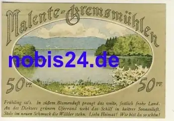 23714 Malente Gremsmühlen Notgeld 50 Pfennig um 1920