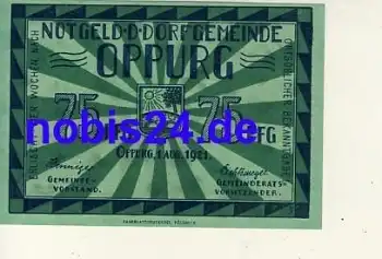 07381 Oppurg Notgeld 75 Pfennige um 1920