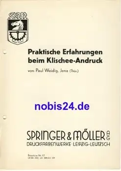 Praktische Erfahrungen beim Klischee Andruck Nr.17 Springer & Möller Leipzig ca.1950 Heft 8 Seiten,gelocht