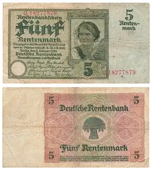 Fünf Rentenmark 2. Januar 1926 RO164b  DEU-209b