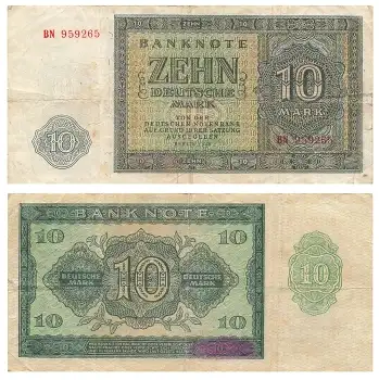 Alliierte Besatzung 10 Zehn Deutsche Mark 1948 UdSSR Druck RO343b SBZ-​14b