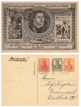 400 Jahre Reformation 1917 Privatganzsache PP47C1 Sonderstempel Eisenach Luther 4.5.1921