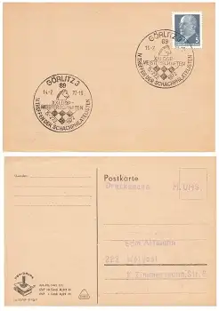 Schach XXI. DDR Meisterschaften Sonderstempel auf Drucksache Görlitz 14.2.1972