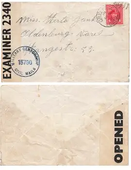 Canada Military Censorship 15790 Civil Mails Examiner 2340 Opened o 9.8.1946