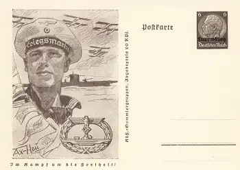 Luxemburg 6 Pfennig Hindenburg Ganzsache P242 Im Kampf um die Freiheit U-Boot 1940 *