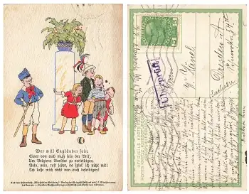 Kinder Patriotika Österreichischer Zensurstempel Überprüft  o Praha 1916