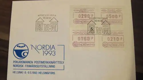 FINNLAND NORDIA 1993 ATM auf FDC, ATM-Satz  (ähnlich wie :16 S2