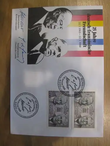 Erstagsbrief FDC der Gemeinschaftsausgabe Deutschland-Frankreich 25 Jahre Deutsch-Französischer Vertrag Adenauer - De Gaulle