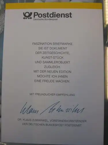 Klappkarte der GD Post, Faltkarte Typ DP1,DS Sehenswürdigkeiten 550 Pf., 1994 mit Faksimile-Unterschrift Klaus Zumwinkel ; Nachfolgekarten der Ministerkarten Typ V