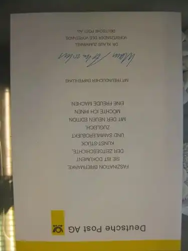 Klappkarte der GD Post, Faltkarte Typ DP1h, Für den Sport 1997 mit Faksimile-Unterschrift Klaus Zumwinkel ; Nachfolgekarten der Ministerkarten Typ V