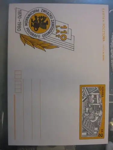 Ganzsache, Postkarte Polen "Gewerkschaft des Druckergewerbes"