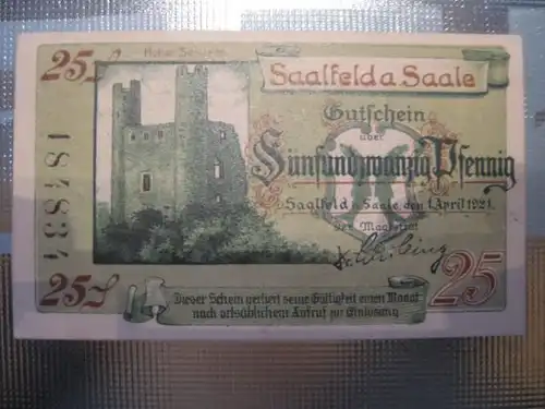 Notgeld Saalfeld, 25 Pf.