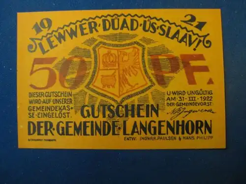 Notgeld 50 Pfg. der Stadt Langenhorn