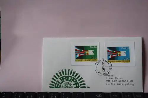 Italien, 1979, CEPT, EUROPA-UNION, Mitläufer-/Symphatieausgabe Wahl des EUROPA-Parlaments, Schmuckbrief - FDC mit ungezähnten Marken aus Ministerblatt (Faksimile);