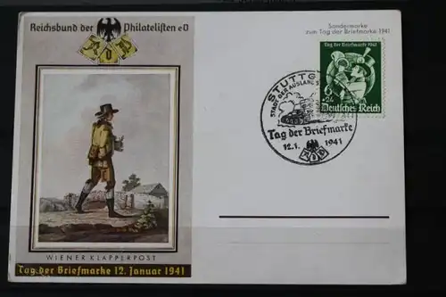 FDC-Karte zum Tag der Briefmarke 1941, Sonderstempel Stuttgart (Motiv Panzer)