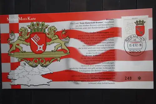 Marken Motiv Karte der Deutschen Postphilatelie , Maximumkarte, Nummerierte Auflage: Wappen der Länder: Bremen